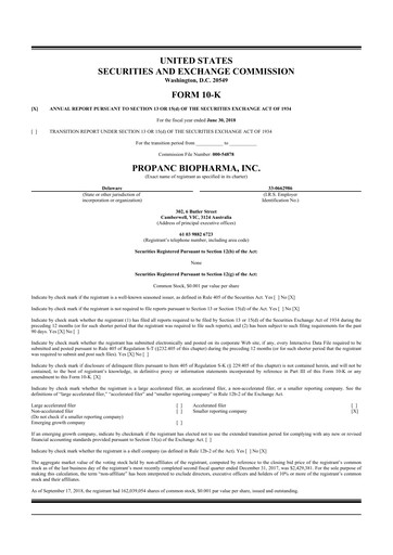 Vorschaubild Propanc Biopharma 10-K Jahresbericht 2018