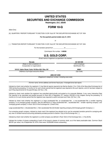 Thumbnail U.S. Gold Corp 10-Q Quarterly Report FY2019 