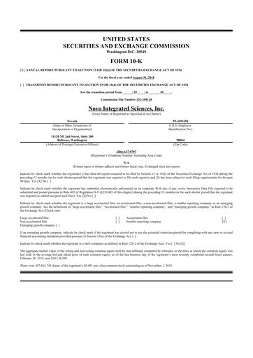 Thumbnail Novo Integrated Sciences 10-K Annual Report 2018