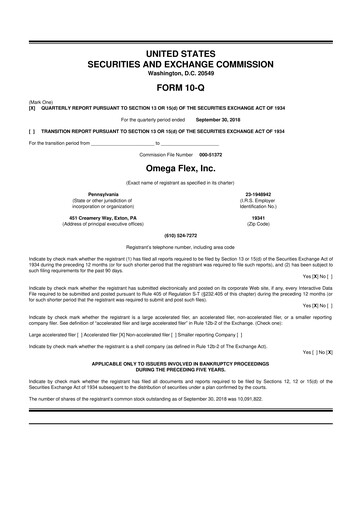 Thumbnail Omega Flex 10-Q Quarterly Report FY2018 