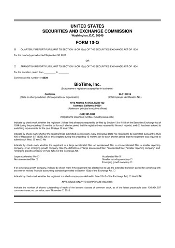 Thumbnail Lineage Cell Therapeutics
 10-Q Quarterly Report FY2018 