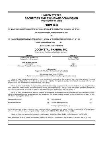 Thumbnail Cocrystal Pharma
 10-Q Quarterly Report FY2018 