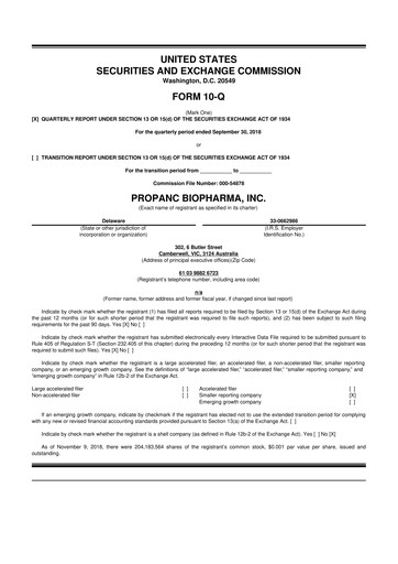 Thumbnail Propanc Biopharma 10-Q Quarterly Report FY2019 