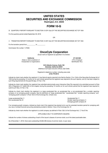 Thumbnail OncoCyte
 10-Q Quarterly Report FY2018 