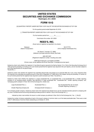 Thumbnail Reed's, Inc. 10-Q Quarterly Report FY2018 