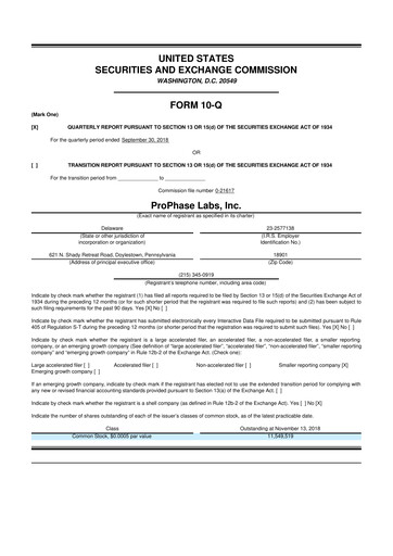 Vorschaubild ProPhase Labs 10-Q Quartalsbericht 2018 