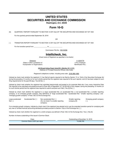 Miniature Intellicheck 10-Q Rapport trimestriel 2018 