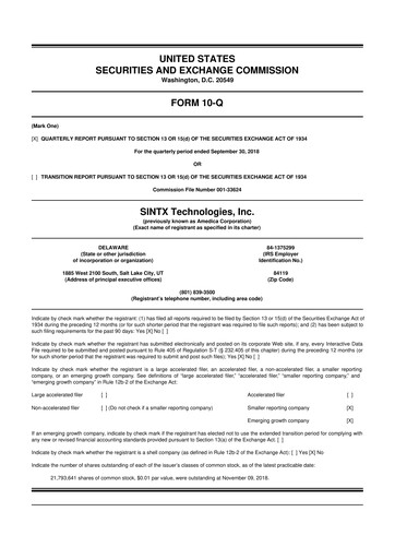 Thumbnail SINTX Technologies
 10-Q Quarterly Report FY2018 