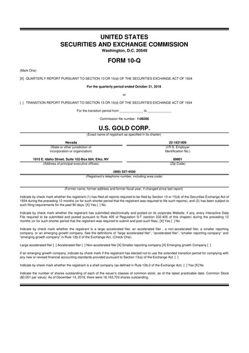 Thumbnail U.S. Gold Corp 10-Q Quarterly Report FY2019 