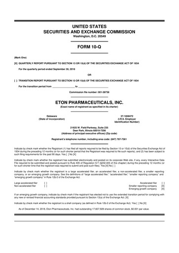 Vorschaubild Eton Pharmaceuticals 10-Q Quartalsbericht 2018 