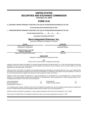 Thumbnail Novo Integrated Sciences 10-Q Quarterly Report FY2019 