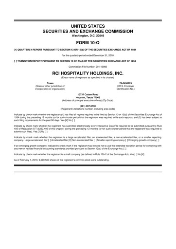 Thumbnail RCI Hospitality Holdings 10-Q Quarterly Report FY2019 