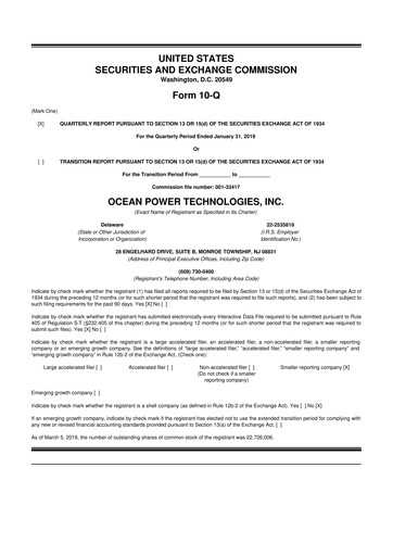 Thumbnail Ocean Power Technologies
 10-Q Quarterly Report FY2019 