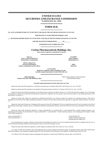 Thumbnail Corbus Pharmaceuticals
 10-K Annual Report 2018