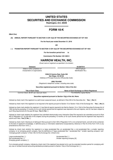 Miniature Harrow, Inc. 10-K Rapport annuel 2018