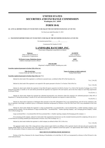 Thumbnail Landmark Bancorp 10-K Annual Report 2018