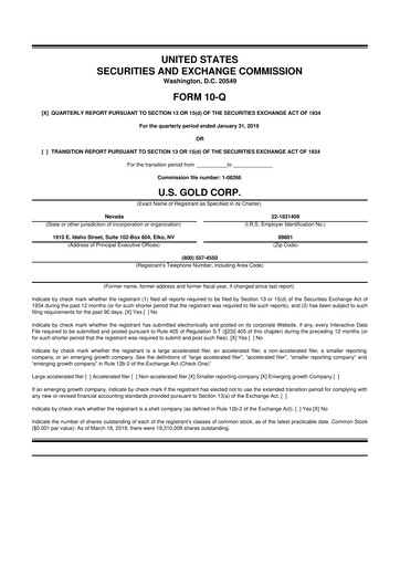 Thumbnail U.S. Gold Corp 10-Q Quarterly Report FY2019 