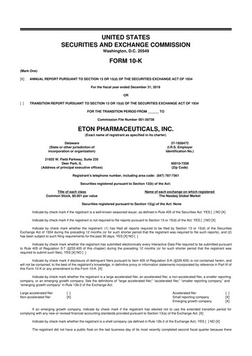 Vorschaubild Eton Pharmaceuticals 10-K Jahresbericht 2018