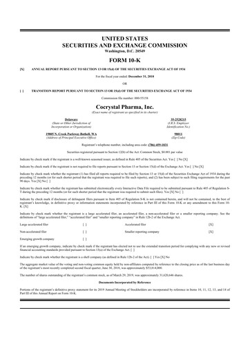 Thumbnail Cocrystal Pharma
 10-K Annual Report 2018