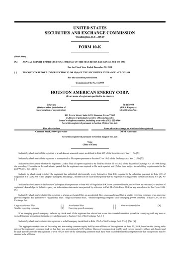 Miniature Houston American Energy 10-K Rapport annuel 2018