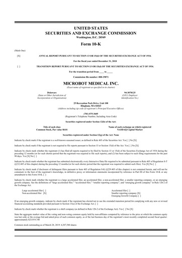 Thumbnail Microbot Medical
 10-K Annual Report 2018