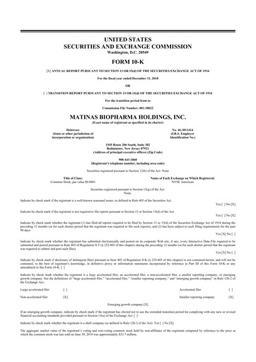 Thumbnail Matinas BioPharma 10-K Annual Report 2018