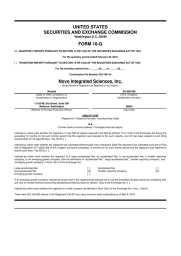 Thumbnail Novo Integrated Sciences 10-Q Quarterly Report FY2019 