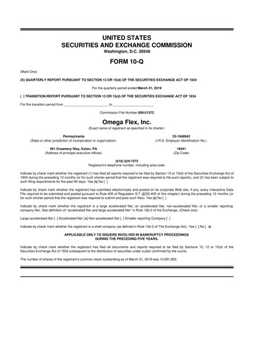 Thumbnail Omega Flex 10-Q Quarterly Report FY2019 