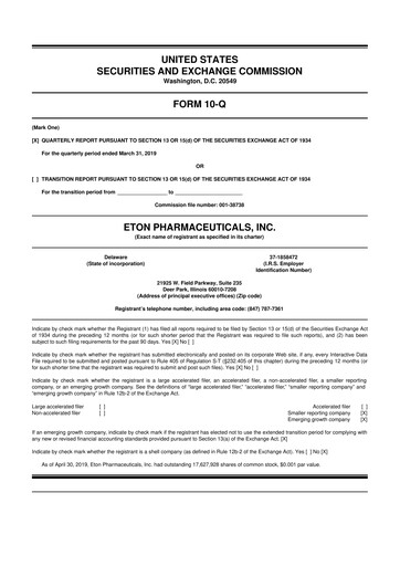 Vorschaubild Eton Pharmaceuticals 10-Q Quartalsbericht 2019 