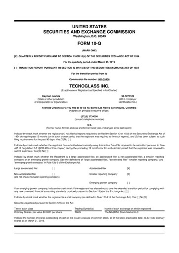 Miniature Tecnoglass 10-Q Rapport trimestriel 2019 