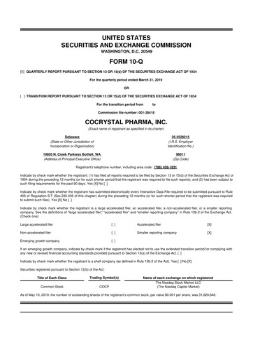 Thumbnail Cocrystal Pharma
 10-Q Quarterly Report FY2019 