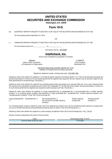Miniature Intellicheck 10-Q Rapport trimestriel 2019 