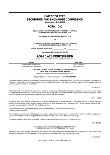 Miniature Agape ATP 10-Q Rapport trimestriel 2019 
