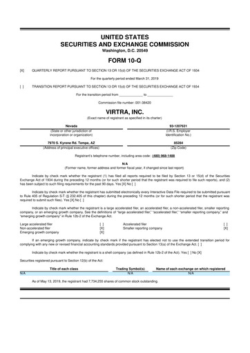 Miniature VirTra 10-Q Rapport trimestriel 2019 
