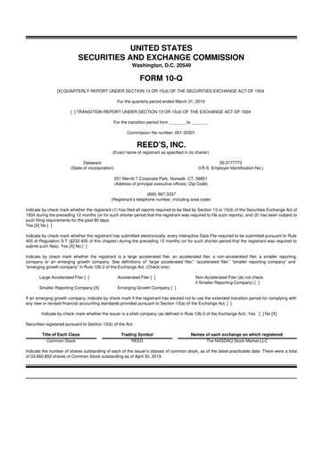 Thumbnail Reed's, Inc. 10-Q Quarterly Report FY2019 