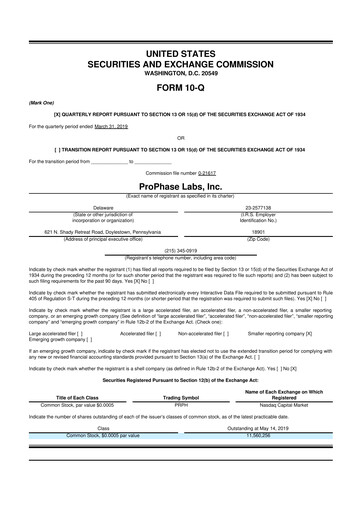 Vorschaubild ProPhase Labs 10-Q Quartalsbericht 2019 