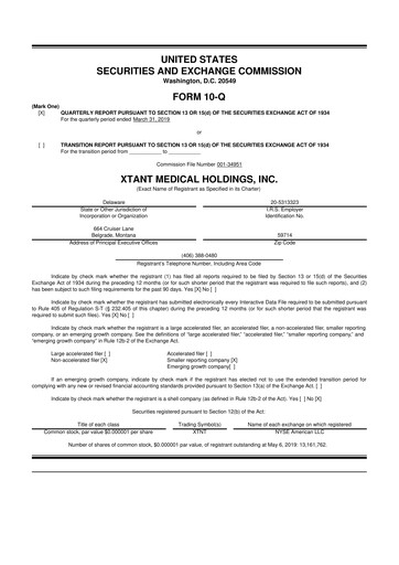 Thumbnail Xtant Medical 10-Q Quarterly Report FY2019 