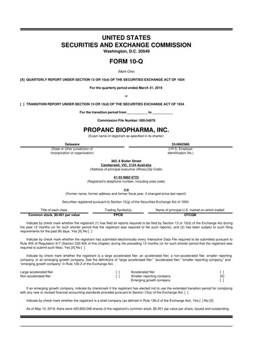 Thumbnail Propanc Biopharma 10-Q Quarterly Report FY2019 