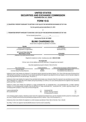 Miniature Blink Charging
 10-Q Rapport trimestriel 2019 
