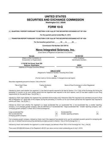 Thumbnail Novo Integrated Sciences 10-Q Quarterly Report FY2019 