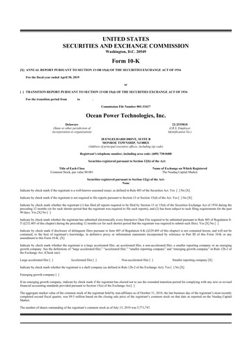 Thumbnail Ocean Power Technologies
 10-K Annual Report 2019