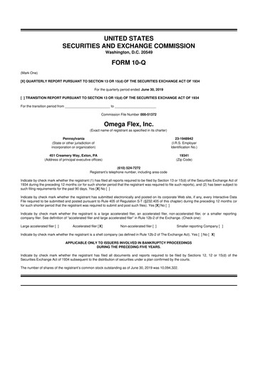 Thumbnail Omega Flex 10-Q Quarterly Report FY2019 