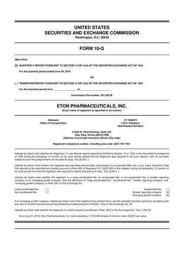 Vorschaubild Eton Pharmaceuticals 10-Q Quartalsbericht 2019 
