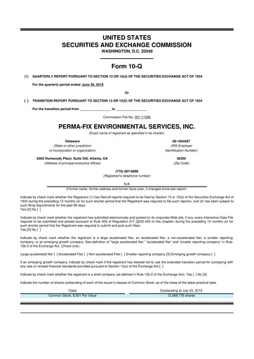 Miniature Perma-Fix Environmental Services 10-Q Rapport trimestriel 2019 