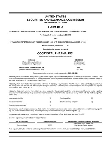 Thumbnail Cocrystal Pharma
 10-Q Quarterly Report FY2019 