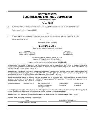 Miniature Intellicheck 10-Q Rapport trimestriel 2019 