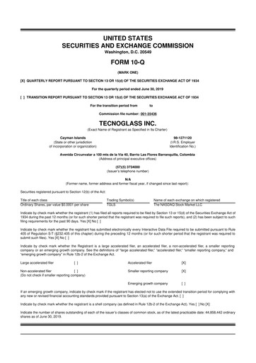 Miniature Tecnoglass 10-Q Rapport trimestriel 2019 