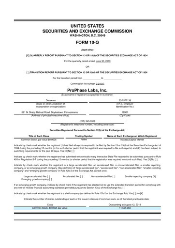 Vorschaubild ProPhase Labs 10-Q Quartalsbericht 2019 
