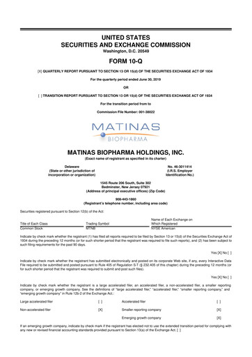 Thumbnail Matinas BioPharma 10-Q Quarterly Report FY2019 