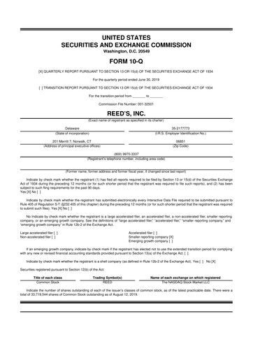 Thumbnail Reed's, Inc. 10-Q Quarterly Report FY2019 